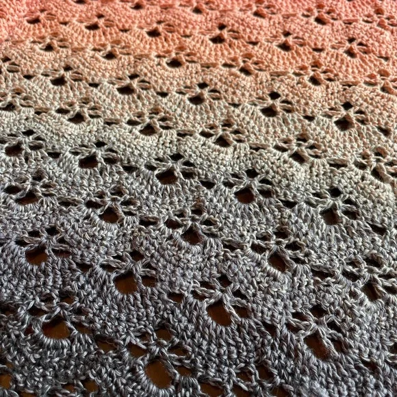 Hand Crocheted Gradient Rectangular Shawl - Picture 5 of 8